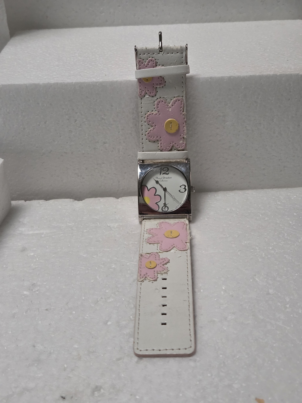 Marcel Drucker  White Watch with Pink Flower Accents